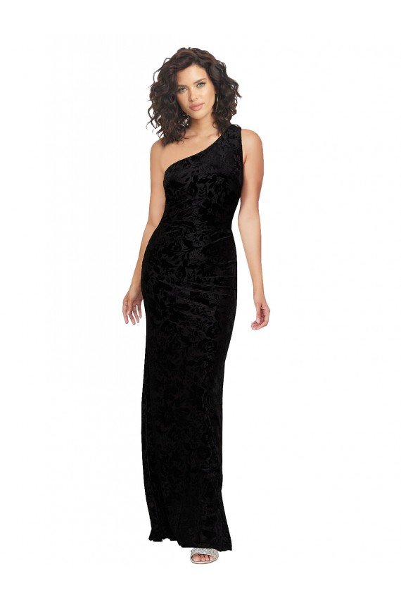 Cheap One Shoulder Long Sheath Sleeveless Floral Velvet Bridesmaid Dress Sydney