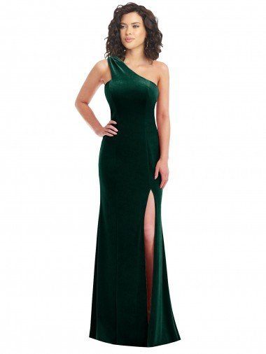 Cheap One Shoulder Velvet Trumpet Bridesmaid Dress / Prom Dress with Front Slit Sydney
