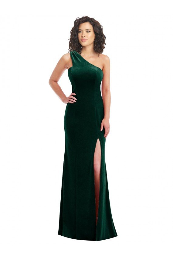 Cheap One Shoulder Velvet Trumpet Bridesmaid Dress / Prom Dress with Front Slit Sydney
