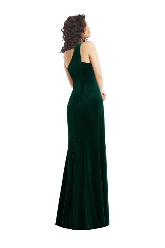 Cheap One Shoulder Velvet Trumpet Bridesmaid Dress / Prom Dress with Front Slit Sydney
