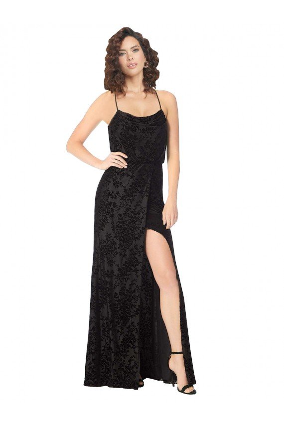 Cheap Floral Velvet Cowl Neck Bridesmaid Dress with Skirt Slit Sydney