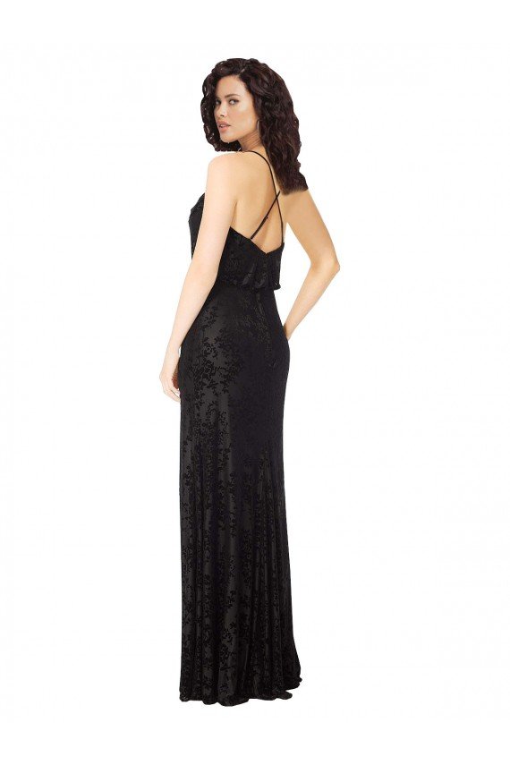 Cheap Floral Velvet Cowl Neck Bridesmaid Dress with Skirt Slit Sydney
