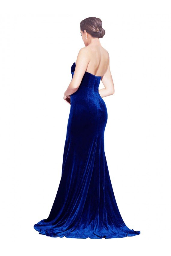 Cheap Strapless Ruched Formal Velvet Bridesmaid Dress / Prom Dress with Sweep Train and Front Slit Sydney