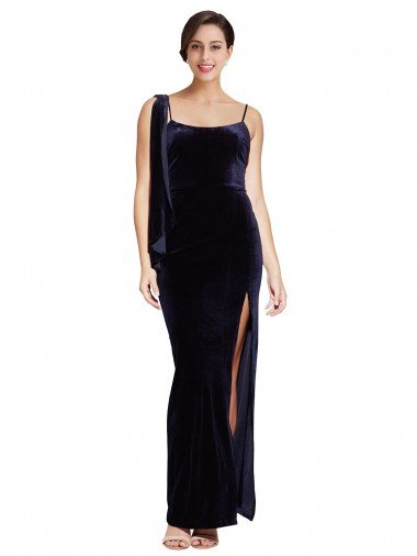 Cheap Long Formal Velvet Bridesmaid Dress / Prom Dress with Side Thigh Split and Shoulder Tie Sydney