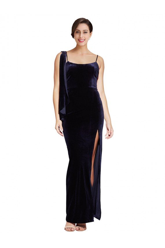 Cheap Long Formal Velvet Bridesmaid Dress / Prom Dress with Side Thigh Split and Shoulder Tie Sydney