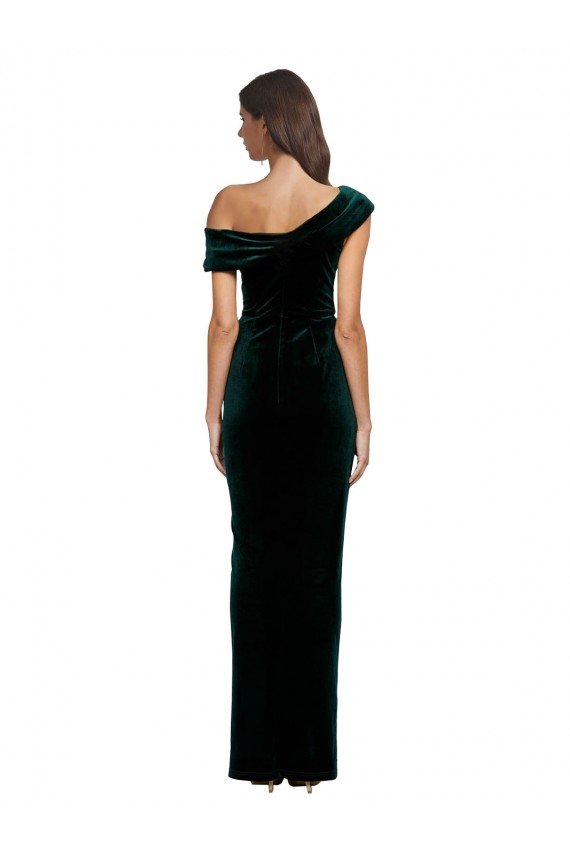 Cheap Long Asymmetric Neckline Ruched Formal Velvet Bridesmaid Dress / Prom Dress Sydney