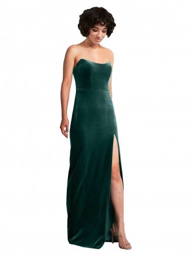 Cheap Scooped Strapless Long Formal Velvet Bridesmaid Dress / Prom Dress with Daring Side Slit Sydney